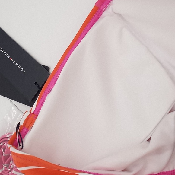 Tommy Hilfiger Sail Away Striped Bandeau Bikini Top Pink Orange M - Picture 8 of 11